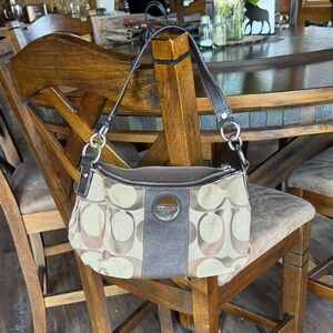 Coach Signature Canvas Shoulder Bag in Tan and Brown
